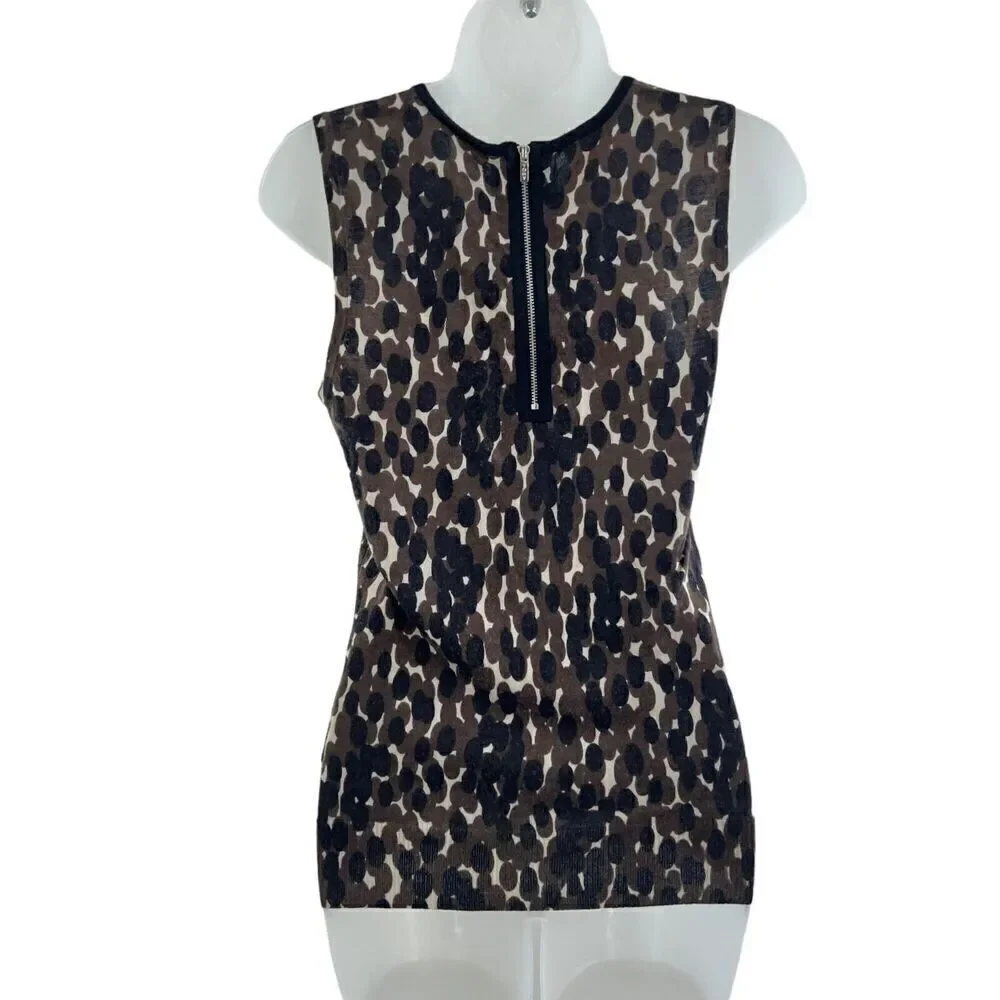 Tory Burch Tank Top Size Small Sleeveless Career 100% Merino Wool Leopard Print